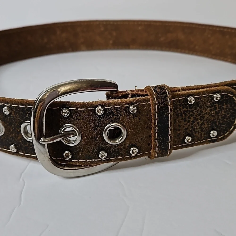 Jeweled Leather Belt Brown Pre-owned